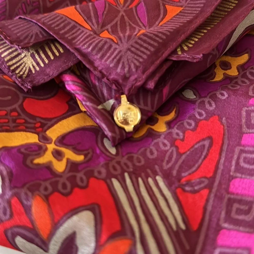 Honey Purple Printed 100% Silk Scarf Foulard Made in Japan